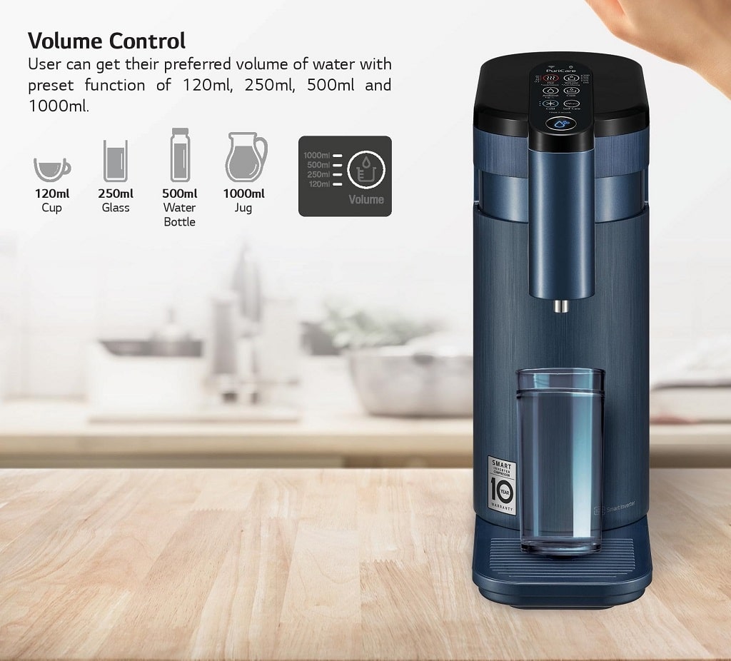 WD516AN-Navy Blue (Hot / Cold / Ambient) - Water Purifier 11 LG Puricare Water Purifier WD51AN Navy Blue Water Volume Control Setting